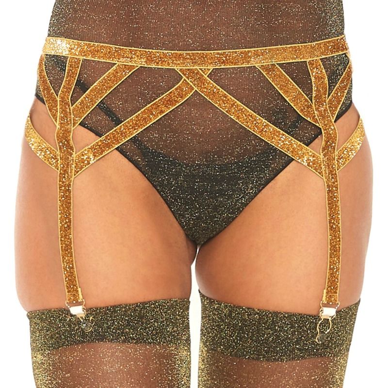 LEG AVENUE - CINTURA GIARRETTIERA IN LUREX ORO TAGLIA UNICA