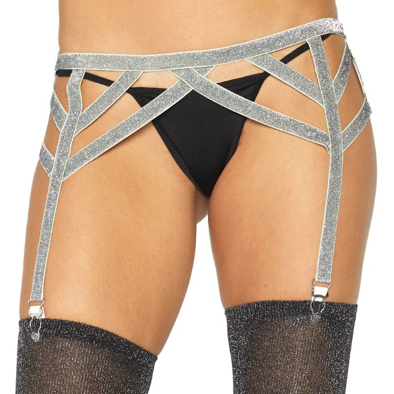 LEG AVENUE - CINTURA GIARRETTIERA IN LUREX ARGENTO TAGLIA UNICA